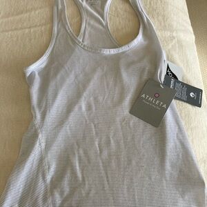 Athleta Shinmer Chi Tank - white with silver shimmer stripe - NWT - size XXS​​
